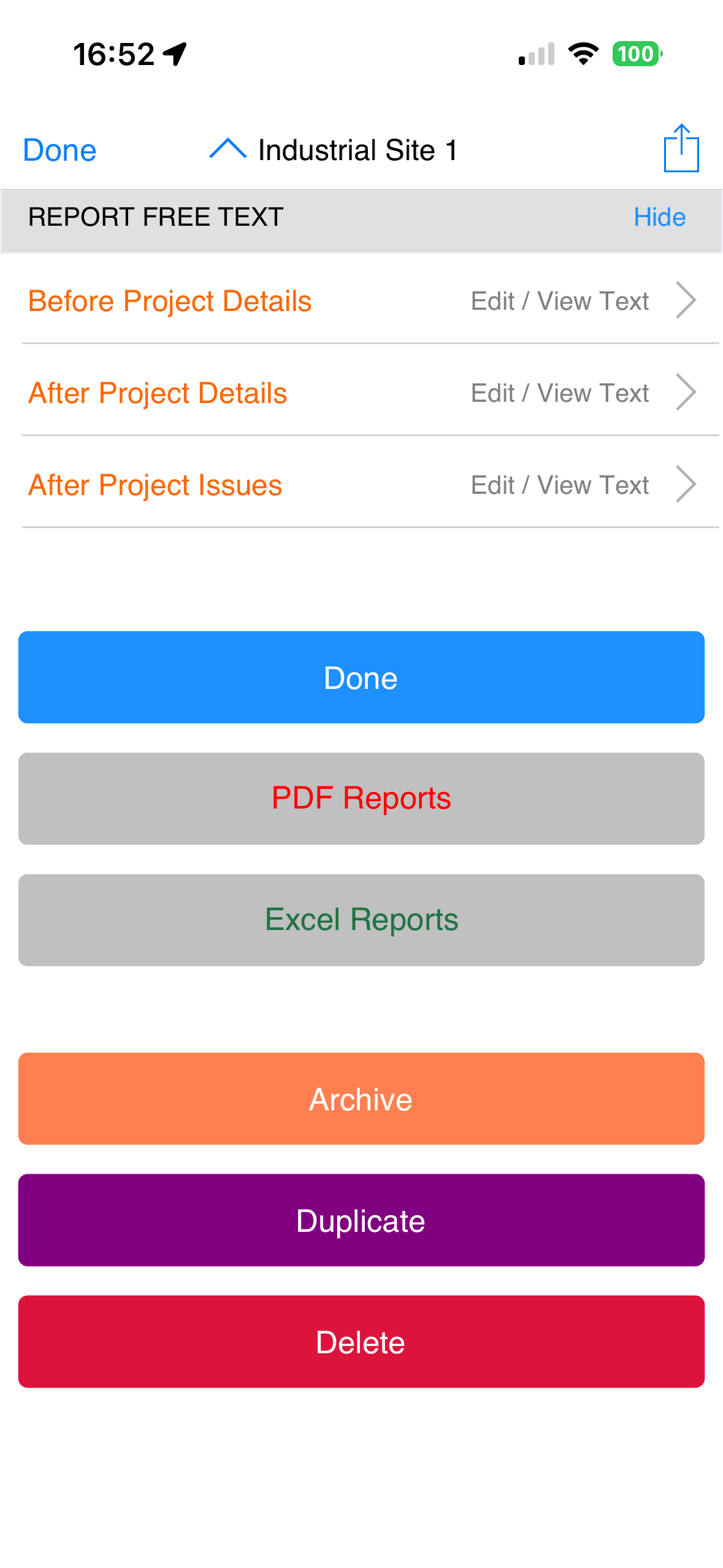 Purple Duplicate button on Project Details screen