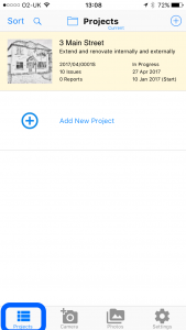 Projects tab in Site Report Pro