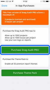 App Purchase - Site Audits Snagging List App