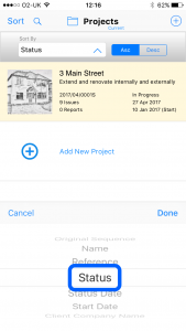 Projects Sort By Selector - Site Audit Punch List App